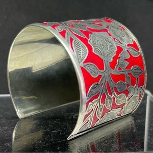 Artisan Silver & Red Leather Cuff